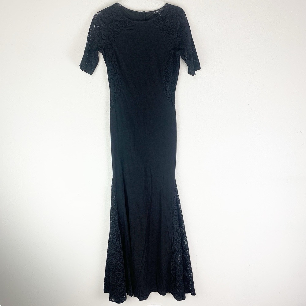 Fortric Dress Small Maxi Lace Whimsigoth Dark Romantic Flare Hem Elegant Mermaid